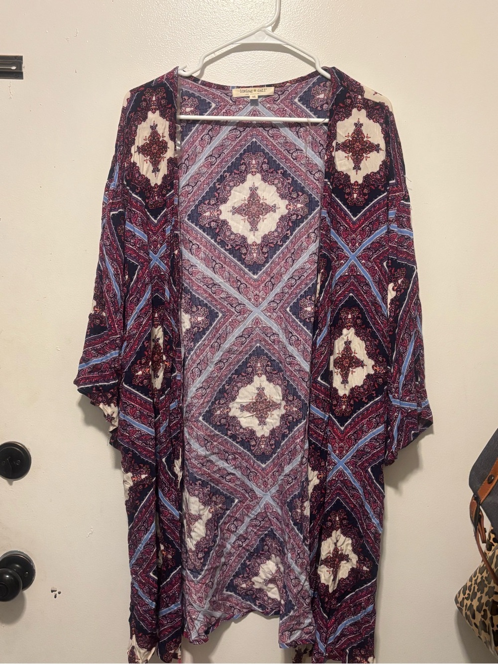 living doll Burgundy, Blue, Ivory Patterned Kimono